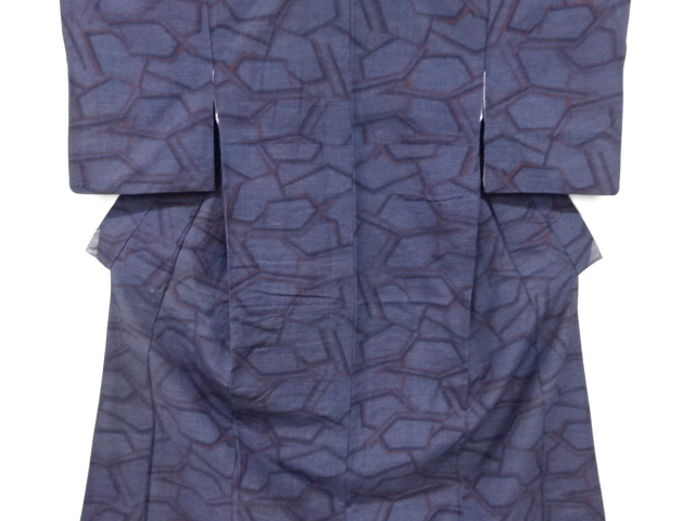 JAPANESE KIMONO / ANTIQUE KIMONO / SILK / TSUMUGI / WOVEN ABSTRACT PATTERN